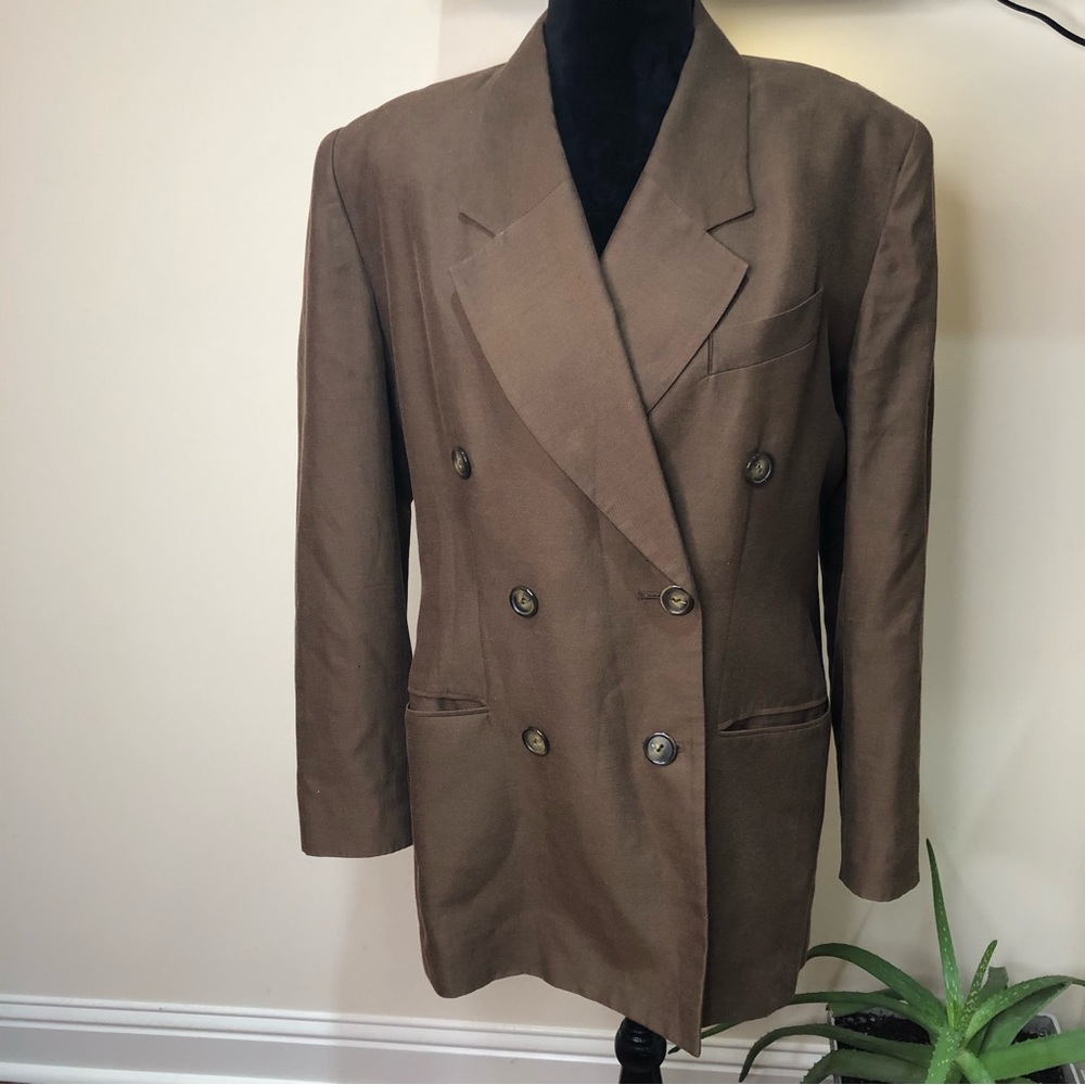 Ann Taylor Silk Blend Brown Double Breasted Boxy/Oversized Blazer 10